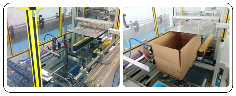 Automatische kartonnen oprichtmachine links in rechts uit open kartonnen voor de agrochemische industrie Flessen vullijn